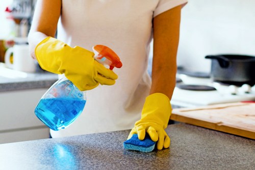 Carpet cleaner treating a high-traffic area in a North Kensington home